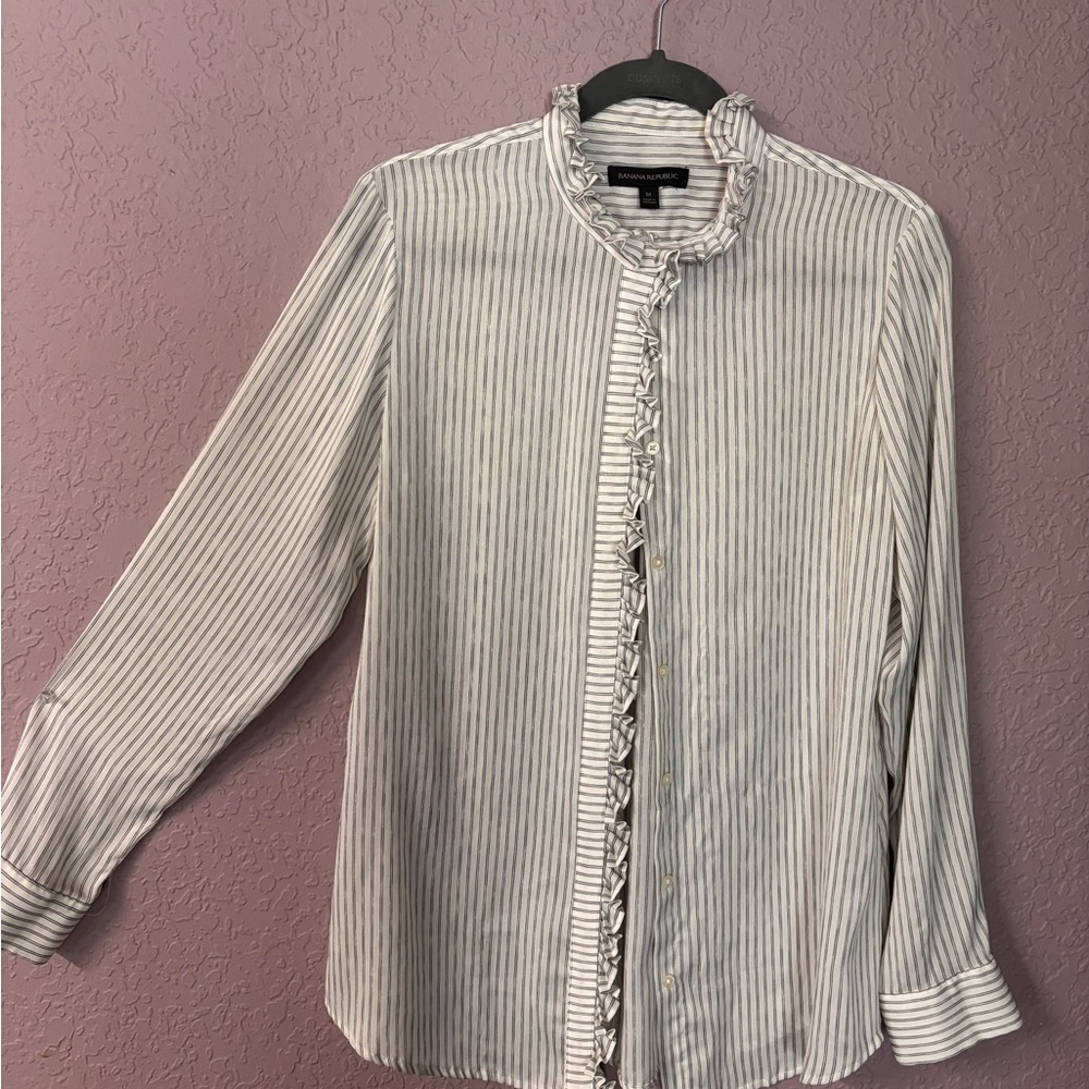 Black and White‎ Striped Button-Up Blouse